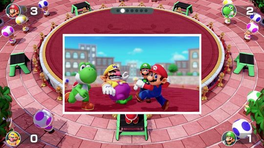 Parti Super Mario + JoyCon Pastel Porffor a Gwyrdd 