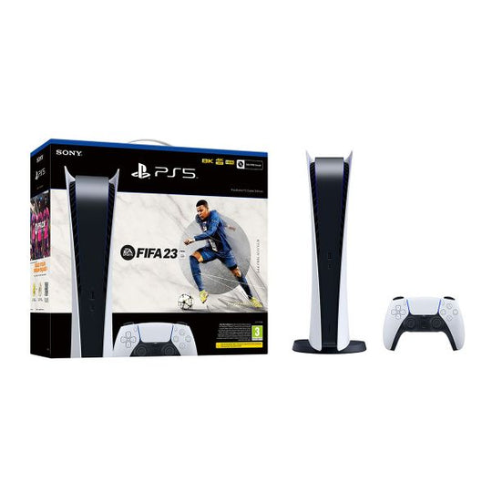 Consol Digidol PlayStation 5 - FIFA 23 + Rheolydd DualSense Gwyn + Clustffonau Di-wifr White Pulse 3D